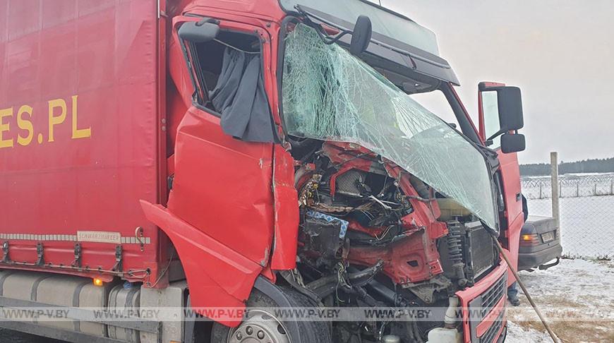 Грузовик столкнулся с автобусом на трассе М10 в Пинском районе Грузовик столкнулся с автобусом на трассе М10 в Пинском районе